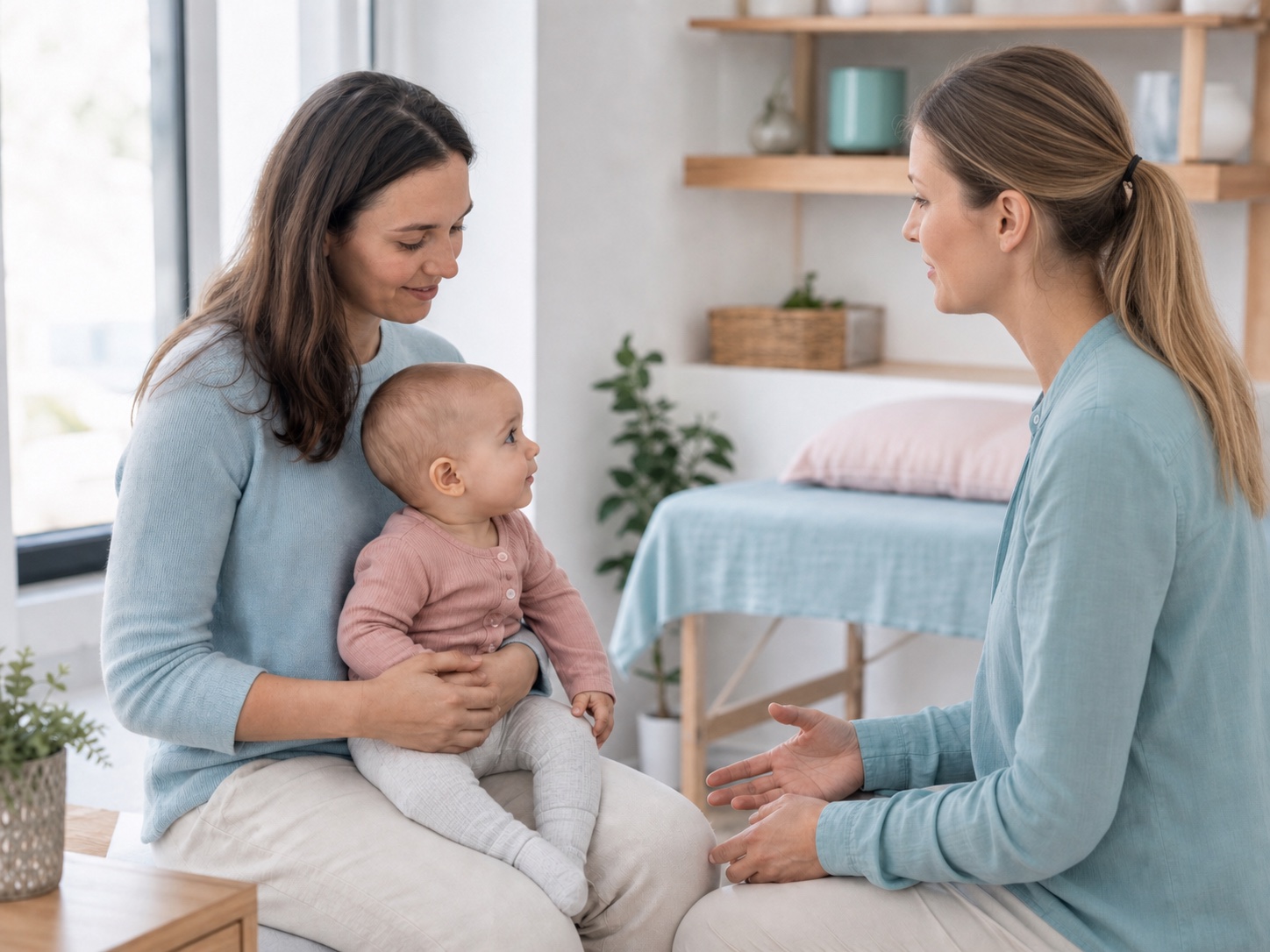 Parent et nourrisson lors d’un échange avec Céline Peirone